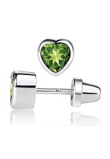 superb silver cubic zirconia heart August birthstone baby earrings